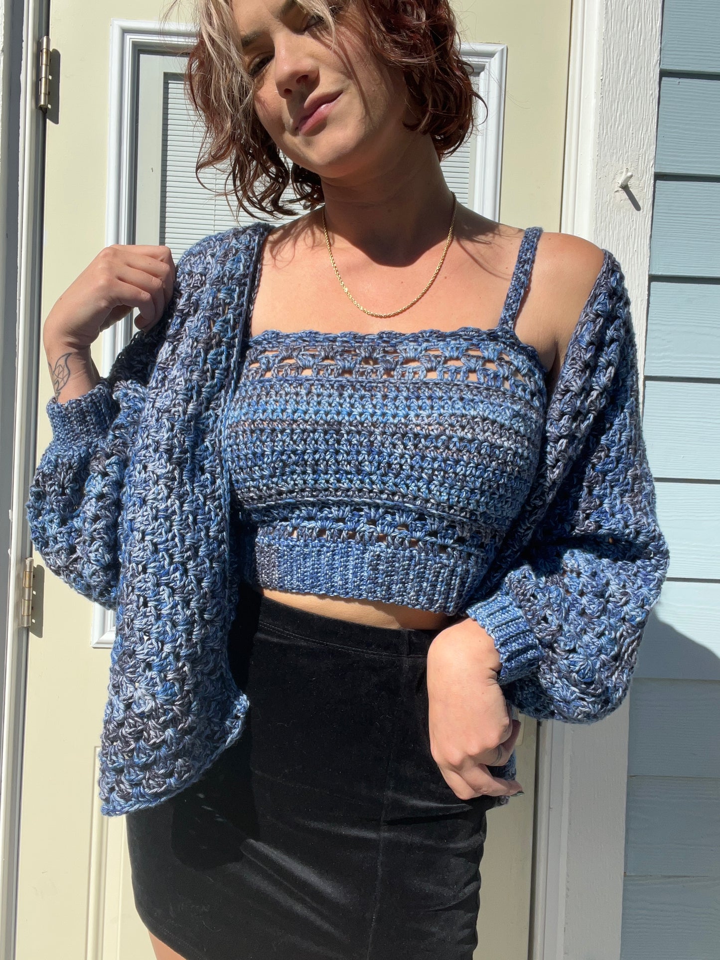 Midnight Marbled Sweater Set - Choose What You Pay!!! — Hexagon Cardigan Sweater and Cropped Tank Set !!!CROCHET PATTERN ONLY!!!! -