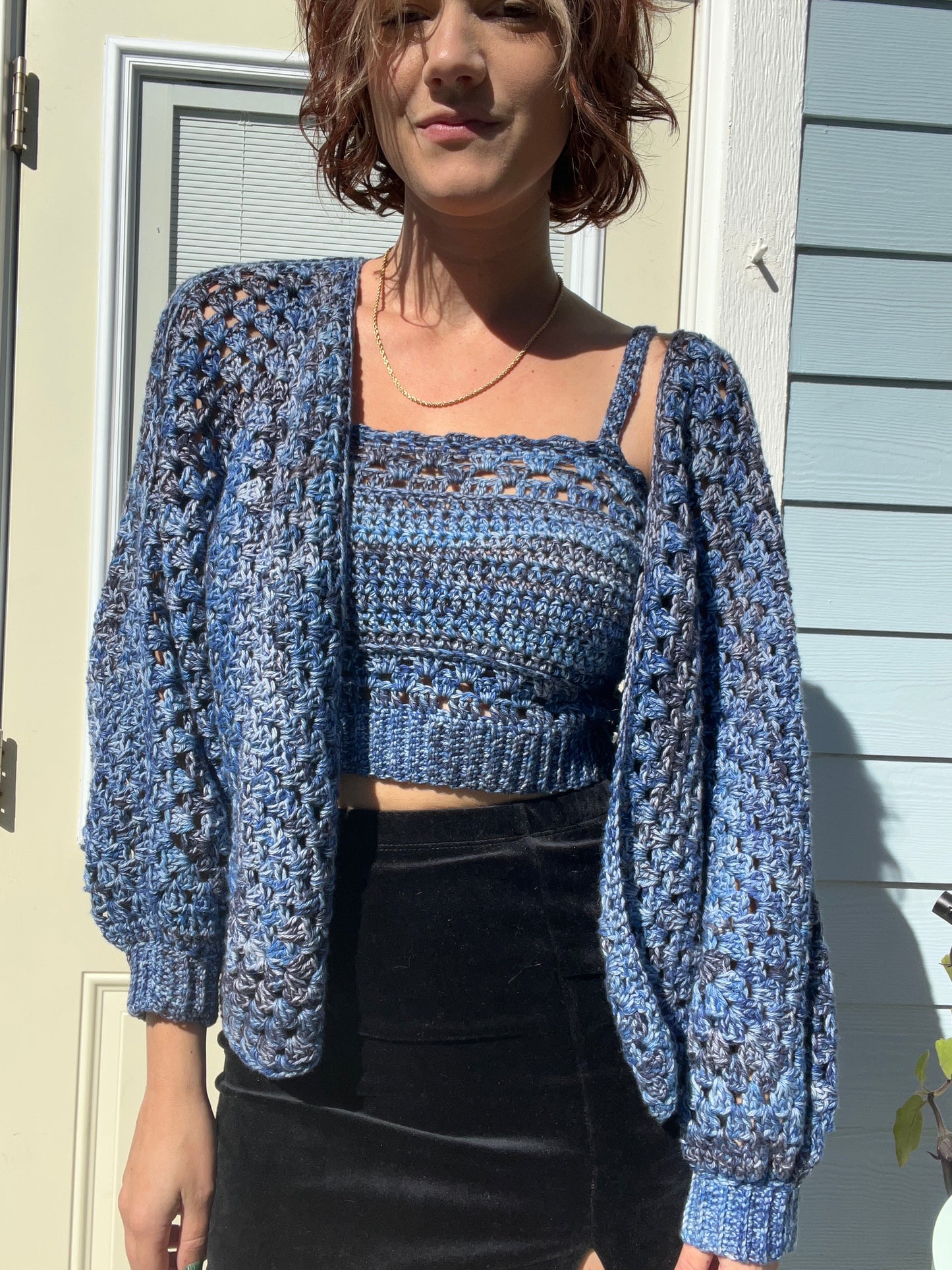 Midnight Marbled Sweater Set - Choose What You Pay!!! — Hexagon Cardigan Sweater and Cropped Tank Set !!!CROCHET PATTERN ONLY!!!! -