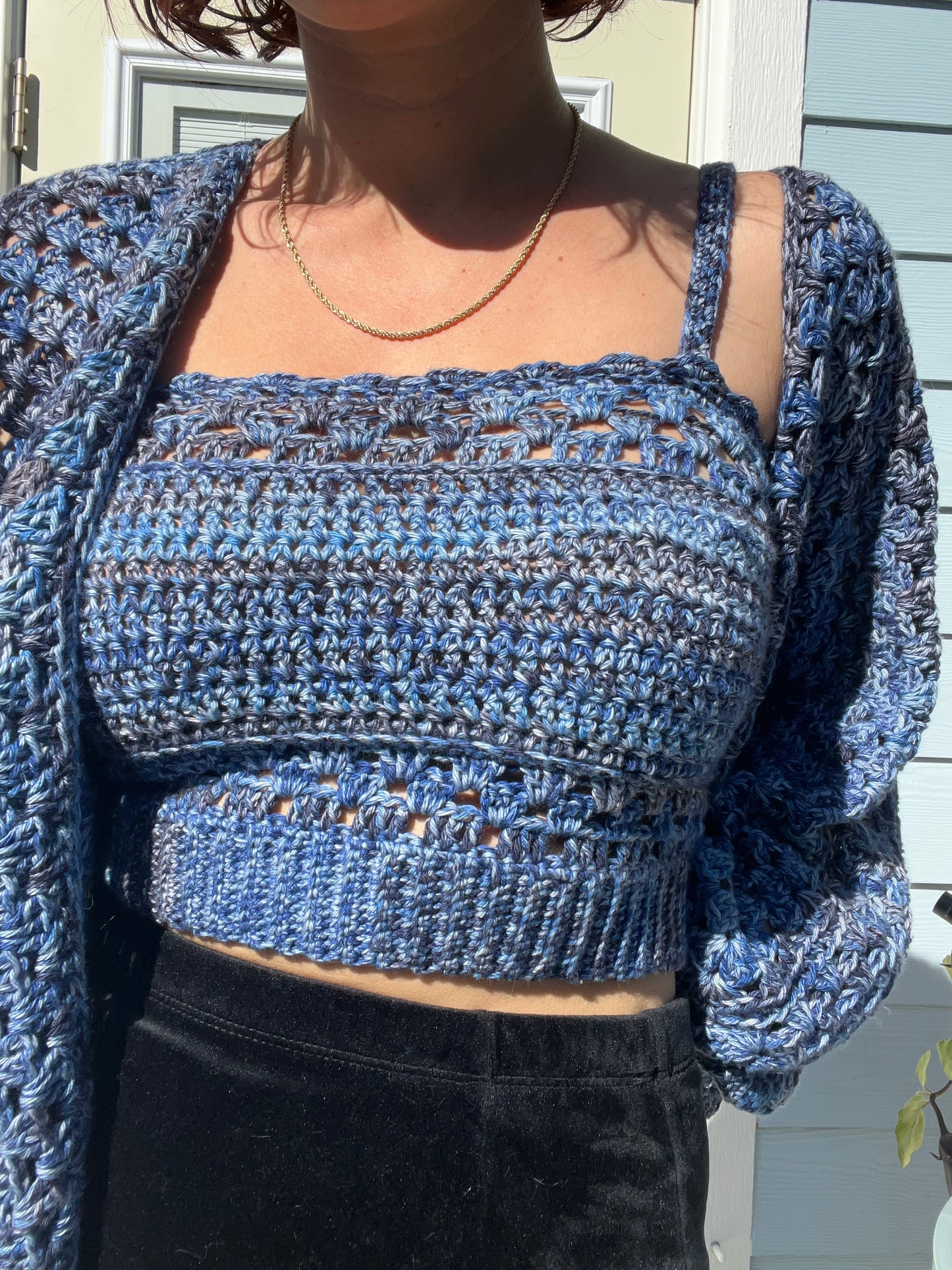 Midnight Marbled Sweater Set - Choose What You Pay!!! — Hexagon Cardigan Sweater and Cropped Tank Set !!!CROCHET PATTERN ONLY!!!! -