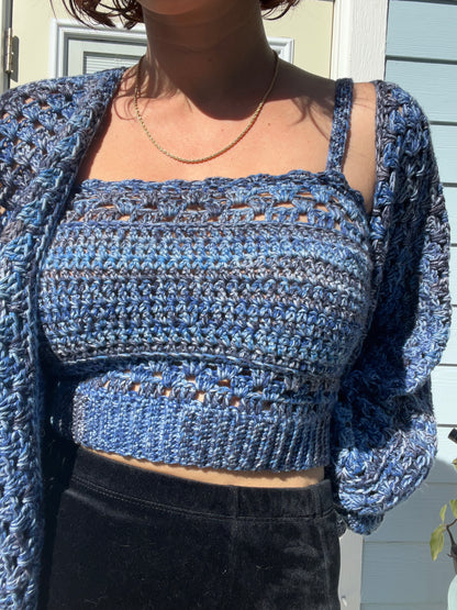 Midnight Marbled Sweater Set - Choose What You Pay!!! — Hexagon Cardigan Sweater and Cropped Tank Set !!!CROCHET PATTERN ONLY!!!! -