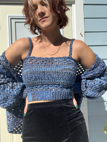 Midnight Marbled Sweater Set - Choose What You Pay!!! — Hexagon Cardigan Sweater and Cropped Tank Set !!!CROCHET PATTERN ONLY!!!! -