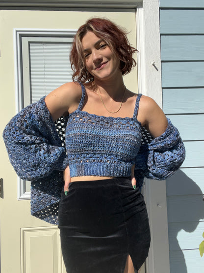 Midnight Marbled Sweater Set - Choose What You Pay!!! — Hexagon Cardigan Sweater and Cropped Tank Set !!!CROCHET PATTERN ONLY!!!! -