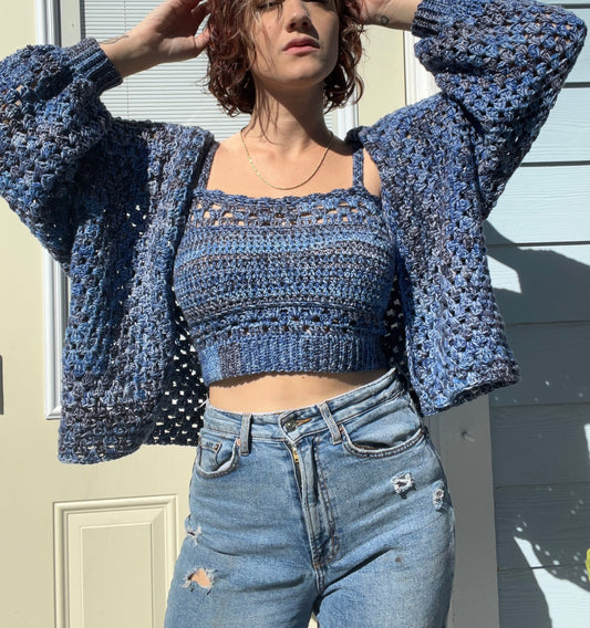 Midnight Marbled Sweater Set - Choose What You Pay!!! — Hexagon Cardigan Sweater and Cropped Tank Set !!!CROCHET PATTERN ONLY!!!! -